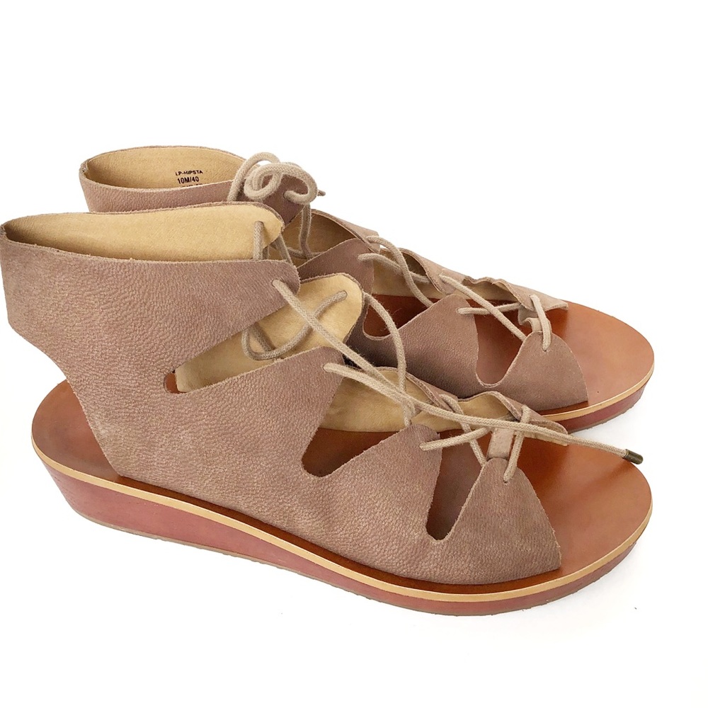 Lucky brand tie up small wedged sandal Brown/taupe